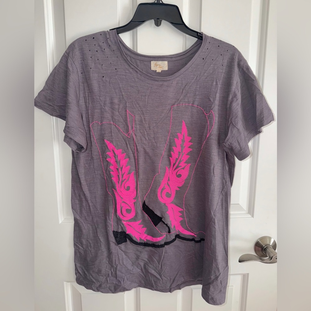 NWOT Layerz Clothing Cowgirl Boot Oversized Graphic Tee Size XS